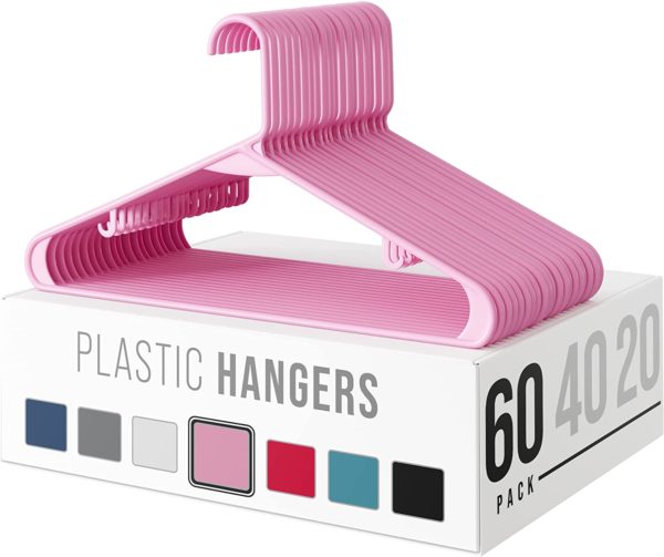 Plastic Clothes Hangers (20, 40, 60, 100 Packs) Heavy Duty Durable Coat and  Clothes Hangers, Vibrant Color Hangers